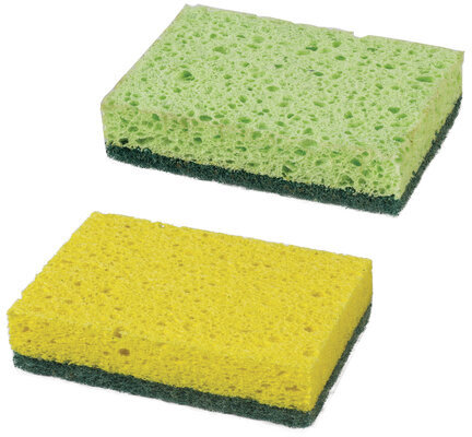 Губки бытовые, 20х95х65 мм, КОМПЛЕКТ 2 шт., ЦЕЛЛЮЛОЗНЫЕ (губчатые) с АБРАЗИВОМ, LAIMA, К1106, 605487