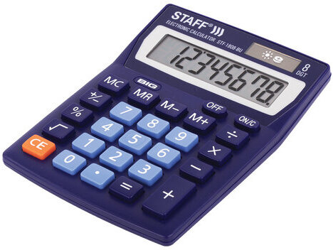 Калькулятор настольный STAFF STF-1808-BU, КОМПАКТНЫЙ (140х105 мм), 8 разрядов, двойное питание, СИНИЙ, 250466