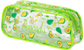 Пенал-косметичка BRAUBERG LUCENT на молнии, прозрачный, &quot;Avocado&quot;, 21х5х9 см, 270054