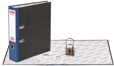 Папка-регистратор ОФИСМАГ, фактура стандарт, с мраморным покрытием, 75 мм, синий корешок, 225583