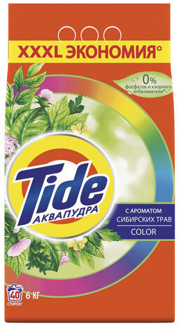 Стиральный порошок автомат 6 кг TIDE (Тайд) АКВАПУДРА Color "Сибирские травы", 8001841509587