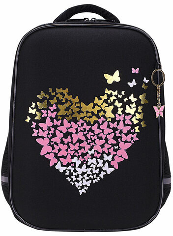 Ранец BRAUBERG LIGHT, 1 отделение, с брелоком, "Shining heart", фольгированная печать, 36х26х13 см, 272029