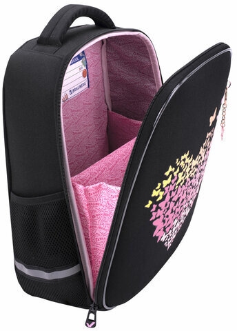 Ранец BRAUBERG LIGHT, 1 отделение, с брелоком, "Shining heart", фольгированная печать, 36х26х13 см, 272029