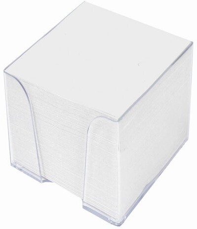 Блок для записей STAFF в подставке прозрачной, куб 9х9х9 см, белый, белизна 90-92%, 129201