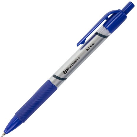 Ручка шариковая автоматическая с грипом BRAUBERG "Leader", СИНЯЯ, корпус с печатью, узел 0,7 мм, линия письма 0,35 мм, 141540