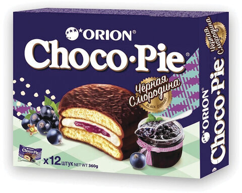 Печенье ORION "Choco Pie Black Currant" темный шоколад с черной смородиной, 360 г (12 штук х 30 г), О0000013002