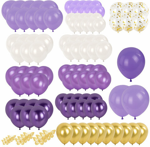 Шары воздушные НАБОР ДЛЯ ДЕКОРА "Мечта", 100 шаров, сиреневый/белый/золото, BRAUBERG KIDS, 591897