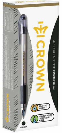 Ручка гелевая с грипом CROWN "Hi-Jell Needle Grip", ЧЕРНАЯ, узел 0,7 мм, линия письма 0,5 мм, HJR-500RNB