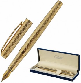 Ручка подарочная перьевая GALANT "VERSUS", корпус золотистый, детали золотистые, узел 0,8 мм, синяя, 143528