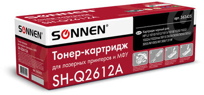 Картридж лазерный SONNEN (SH-Q2612A) для HP LaserJet 1018/3052/М1005, ВЫСШЕЕ КАЧЕСТВО, ресурс 2000 стр., 362425