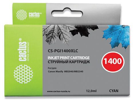 Картридж струйный CACTUS (CS-PGI1400XLC) для CANON МВ2040/МВ2340, голубой