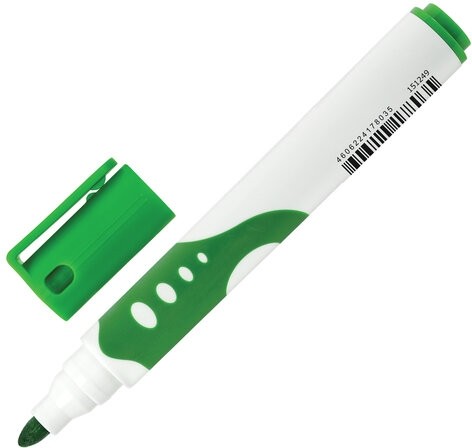 Маркер стираемый для белой доски ЗЕЛЕНЫЙ, BRAUBERG "SOFT", 5 мм, резиновая вставка, 151251