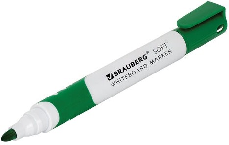 Маркер стираемый для белой доски ЗЕЛЕНЫЙ, BRAUBERG "SOFT", 5 мм, резиновая вставка, 151251