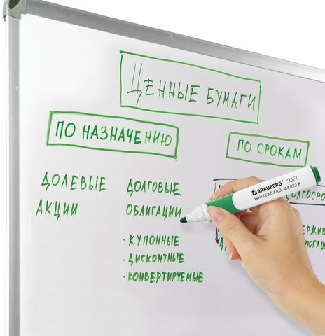 Маркер стираемый для белой доски ЗЕЛЕНЫЙ, BRAUBERG "SOFT", 5 мм, резиновая вставка, 151251