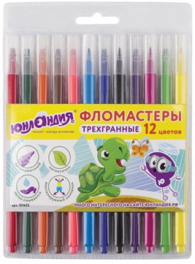 Фломастеры ЮНЛАНДИЯ 12 цветов, &quot;ЗООПАРК&quot;, трехгранные, вентилируемый колпачок, 151425