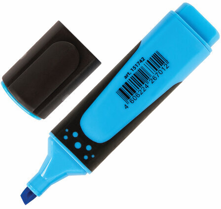 Текстовыделитель BRAUBERG "SUPER", ГОЛУБОЙ, прорезиненный корпус, линия 1-5 мм, 151742