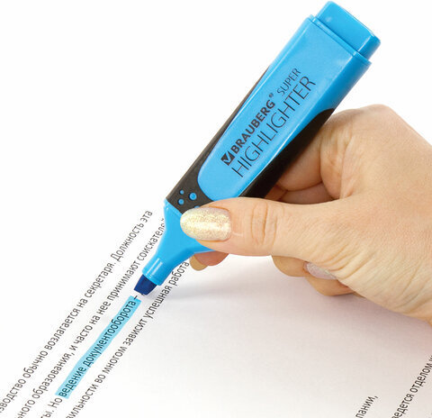 Текстовыделитель BRAUBERG "SUPER", ГОЛУБОЙ, прорезиненный корпус, линия 1-5 мм, 151742