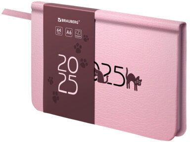 Еженедельник датированный 2025 МАЛЫЙ ФОРМАТ 95х155 мм А6, BRAUBERG "Vista", под кожу, "Котики", 115994