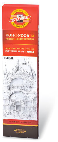Карандаш чернографитный KOH-I-NOOR 1500, 1 шт., H, корпус желтый, заточенный, 150000H01170RU