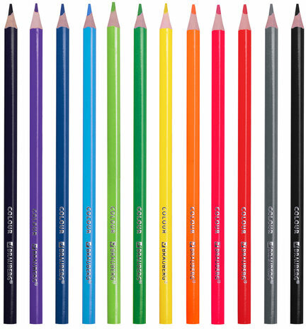 Карандаши цветные BRAUBERG KIDS NEW, 12 цветов, трехгранные, грифель 3 мм, 182001