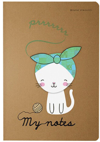 Тетрадь B5 (179х250 мм) 60 л. BRUNO VISCONTI сшивка, клетка, крафт картон, бежевая бумага 70 г/м2, "CAT AND BALL", 7-60-001/02