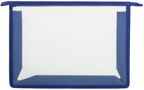 Папка для тетрадей А4 ПИФАГОР, пластик, молния сверху, прозрачная, синий, 272109