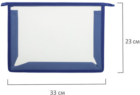 Папка для тетрадей А4 ПИФАГОР, пластик, молния сверху, прозрачная, синий, 272109