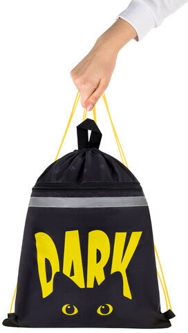 Мешок для обуви BRAUBERG, с петлей, светоотражающая полоса, 2 отделения, 46х36 см, Dark cat, 272394