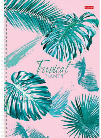 Тетрадь А4, 96 л., HATBER, гребень, клетка, обложка картон, "ТропикиЛистья" (4 вида в спайке), 96Т4В1гр