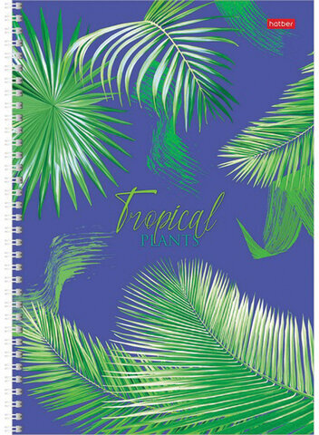 Тетрадь А4, 96 л., HATBER, гребень, клетка, обложка картон, "ТропикиЛистья" (4 вида в спайке), 96Т4В1гр