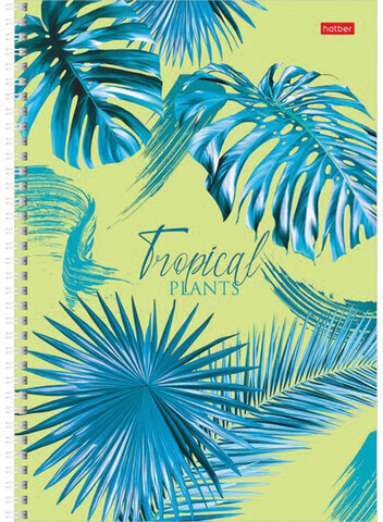 Тетрадь А4, 96 л., HATBER, гребень, клетка, обложка картон, "ТропикиЛистья" (4 вида в спайке), 96Т4В1гр