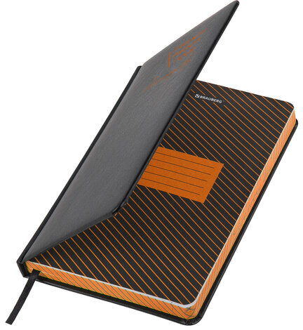 Ежедневник датированный 2024 А5 138x213 мм BRAUBERG "Chameleon", под кожу, черный/оранжевый, 114928