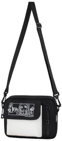 Сумка на плечо HEIKKI SELFIE (ХЕЙКИ) два кармана, черная/белая с принтом, 17х22х6 см, 272635