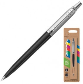 Ручка шариковая PARKER "Jotter Plastic CT", корпус черный, детали нержавеющая сталь, блистер, синяя, 2096873