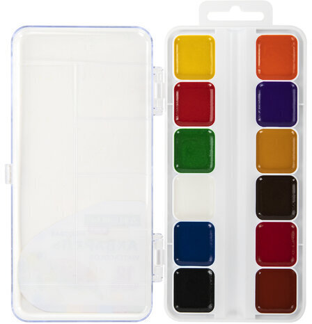 Краски акварельные BRAUBERG KIDS, медовые, 12 цветов, квадратные кюветы, пластиковый пенал, 192282