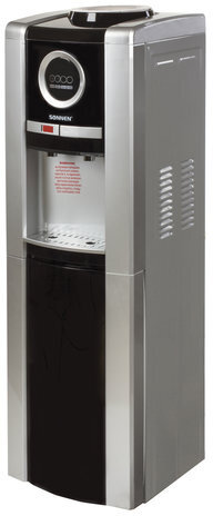 Кулер для воды SONNEN FEB-02, напольный, НАГРЕВ/ОХЛАЖДЕНИЕ ЭЛЕКТРОННОЕ, шкаф, 2 крана, серебристый/черный, 453982