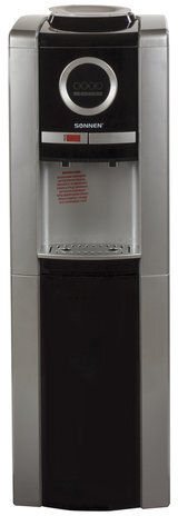 Кулер для воды SONNEN FEB-02, напольный, НАГРЕВ/ОХЛАЖДЕНИЕ ЭЛЕКТРОННОЕ, шкаф, 2 крана, серебристый/черный, 453982