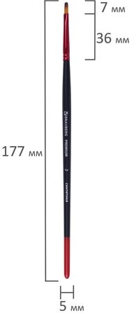 Кисть синтетика, плоская № 2, BRAUBERG PREMIUM, 201011