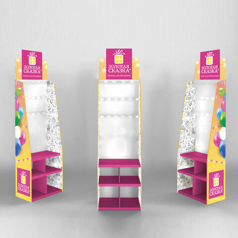 Стойка для размещения товара напольная усиленная ЗОЛОТАЯ СКАЗКА, 200х60х40 см, 3 полки, 18 крючков