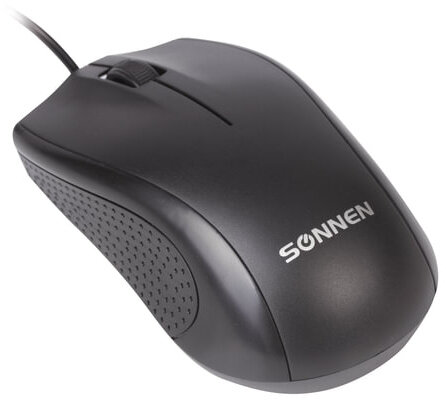 Мышь проводная SONNEN М-201, USB, 1000 dpi, 2 кнопки + колесо-кнопка, оптическая, черная, 512631