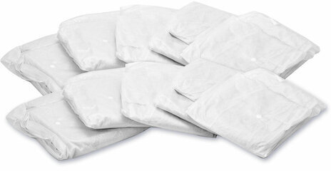 Халат одноразовый белый на кнопках КОМПЛЕКТ 10 шт., XXXL, 60-62 размер, 110 см, рукав на резинке, 30 г/м2, ОПТИТРЕЙД