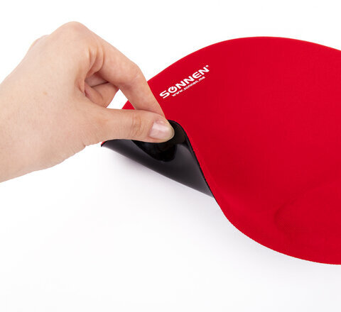 Коврик для мыши с подушкой под запястье SONNEN, полиуретан + лайкра, 250х220х20 мм, красный, 513301