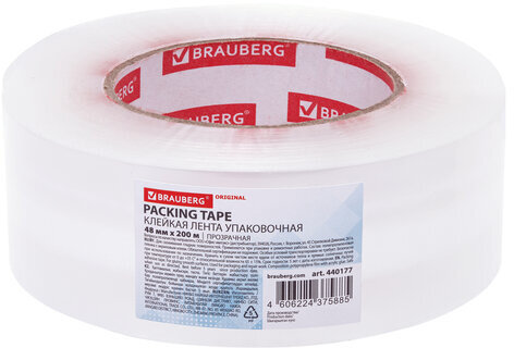 Клейкая лента упаковочная 48 мм х 200 м, прозрачная, толщина 45 микрон, BRAUBERG ORIGINAL, 440177