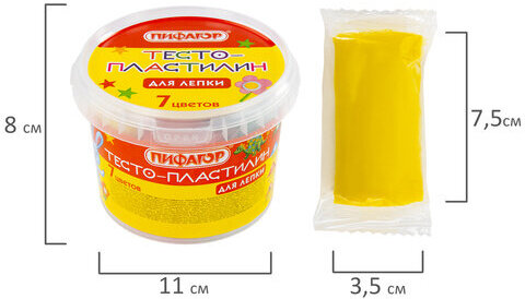 Пластилин на растительной основе (тесто для лепки) ПИФАГОР, 7 цветов, 420 г, пластиковое ведро, 104545