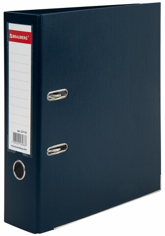 Папка-регистратор BRAUBERG с покрытием из ПВХ, 80 мм, с уголком, синяя (удвоенный срок службы), 227191