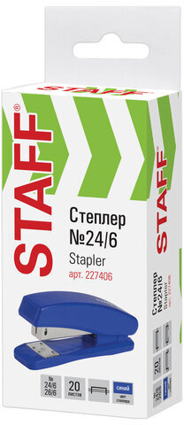 Степлер №24/6, 26/6 STAFF "Basic", до 20 листов, синий, 227406