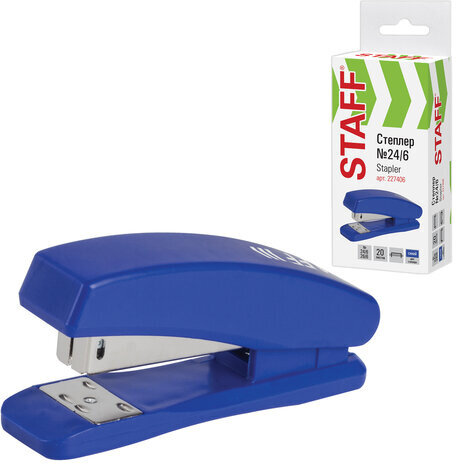 Степлер №24/6, 26/6 STAFF "Basic", до 20 листов, синий, 227406
