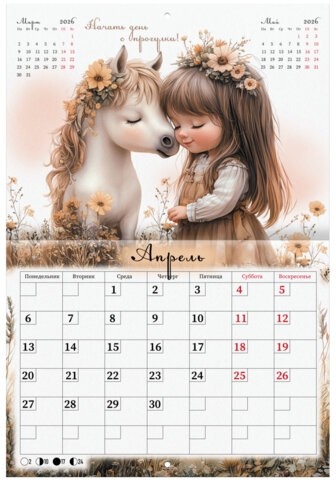 Календарь-планер настенный перекидной на 2026г, 12 листов, 30х21,3см, My sweet pony, BRAUBERG, 116948