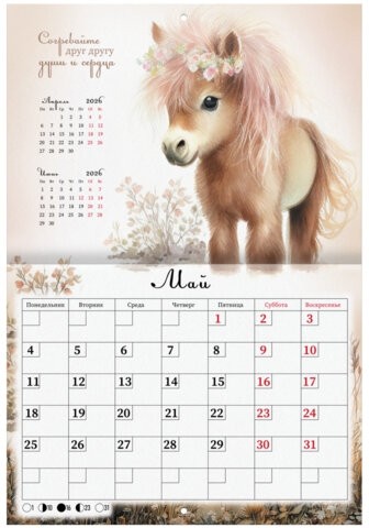 Календарь-планер настенный перекидной на 2026г, 12 листов, 30х21,3см, My sweet pony, BRAUBERG, 116948