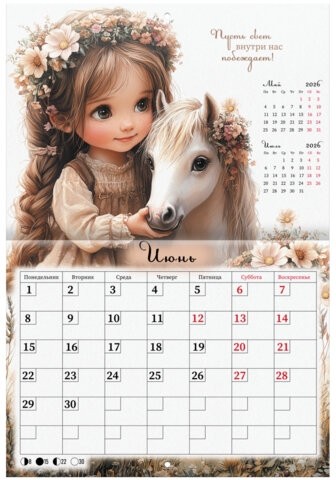 Календарь-планер настенный перекидной на 2026г, 12 листов, 30х21,3см, My sweet pony, BRAUBERG, 116948
